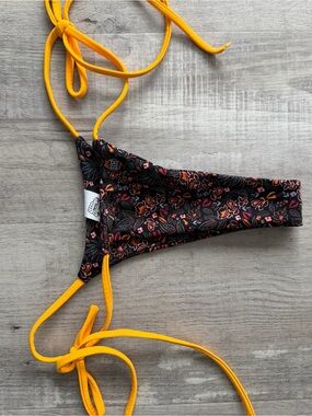 Salty Honey Black Floral Bikini Bottom with Bright Yellow Ties
